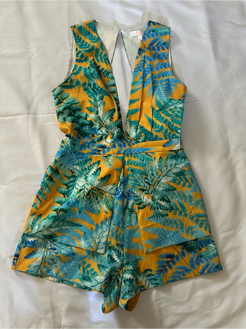 Luxxel Romper Yellow & Green Tropical Print Size Small